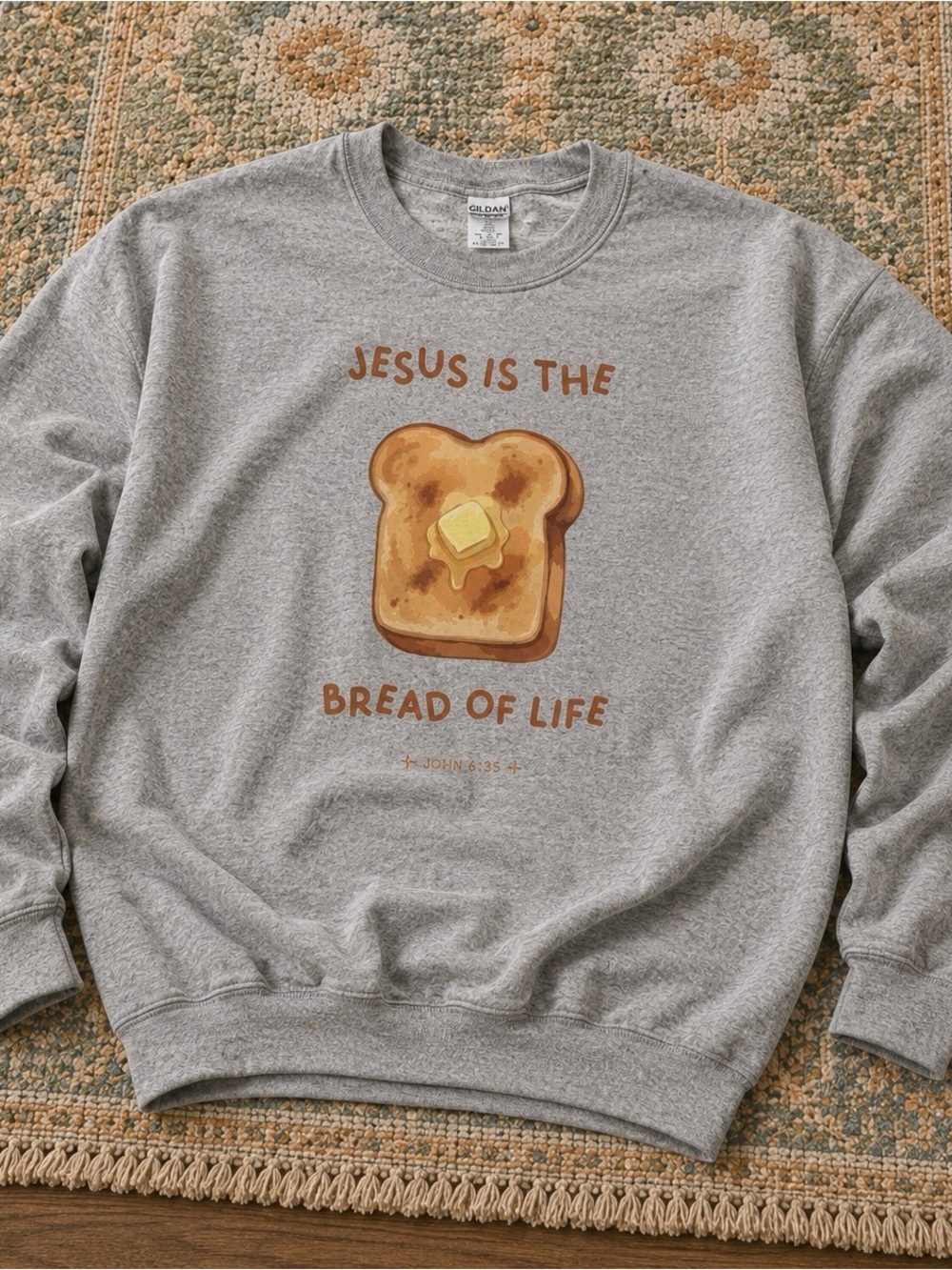 Gildan Grey Crewneck Sweater with Toast Graphic